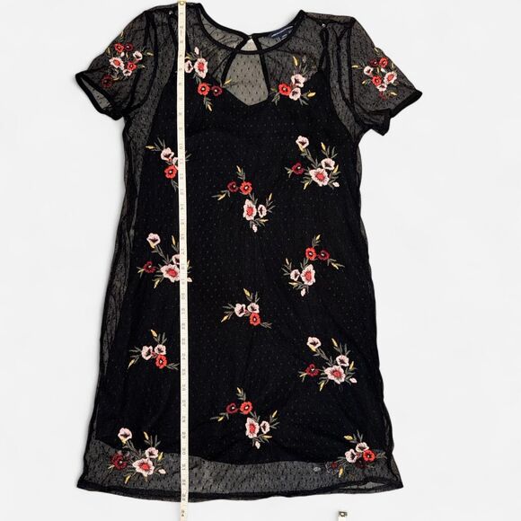 American Eagle Black Mesh Floral Mini Dress (Size SMALL) - Picture 6 of 8